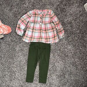 Carter's Pink and Green Plaid Baby Shirt & Matching Green Pants